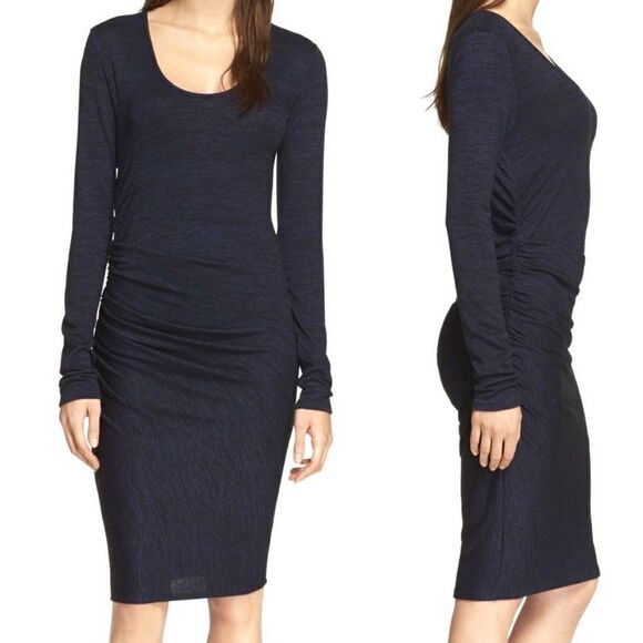 Rag & Bone Jeans Navy Twist Dress Long Sleeve Ruched Scoop Neck Bodycon Size XS - Picture 3 of 10